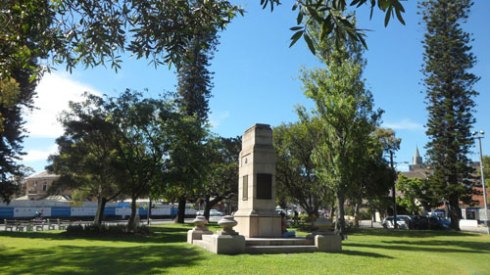 High Cross Park - set to become the Randwick interchange.  The near-century old Cook pines are to be removed, along with all of the surrounding trees, except for three trees  nearest to the cenotaph.   Photo by Rickie-Lee McLaurin-Smith used with thanks.